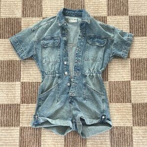 We The Free Blue Denim Top